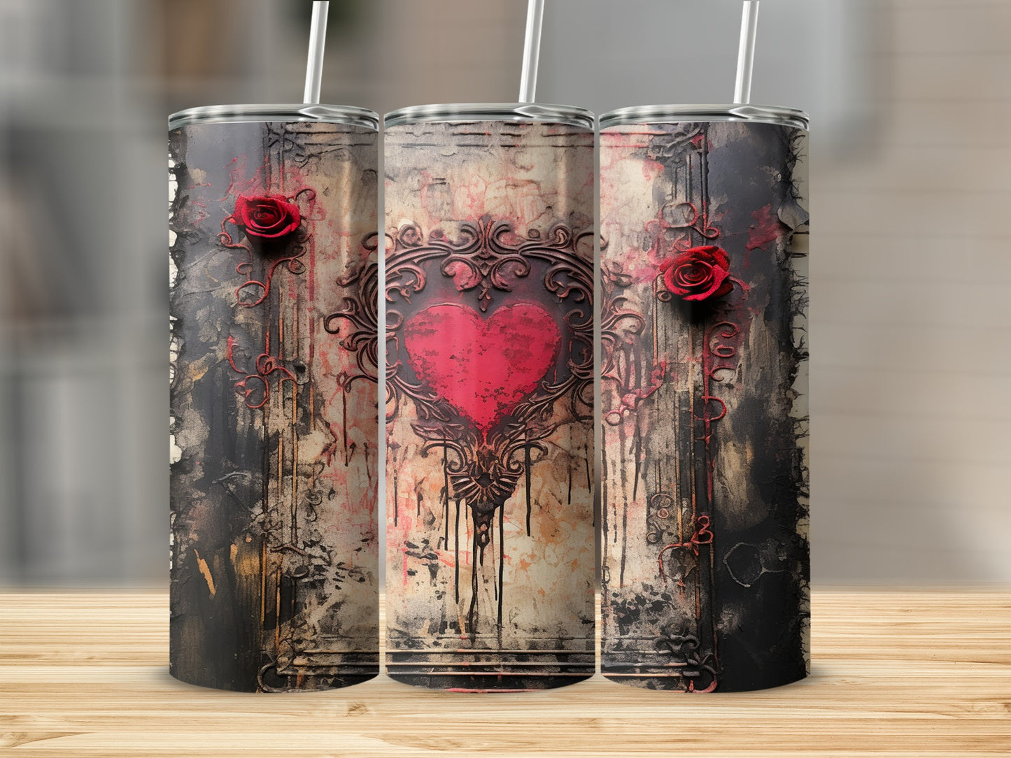 Vintage Gothic Heart Design Tall Tumbler Beautiful Gift