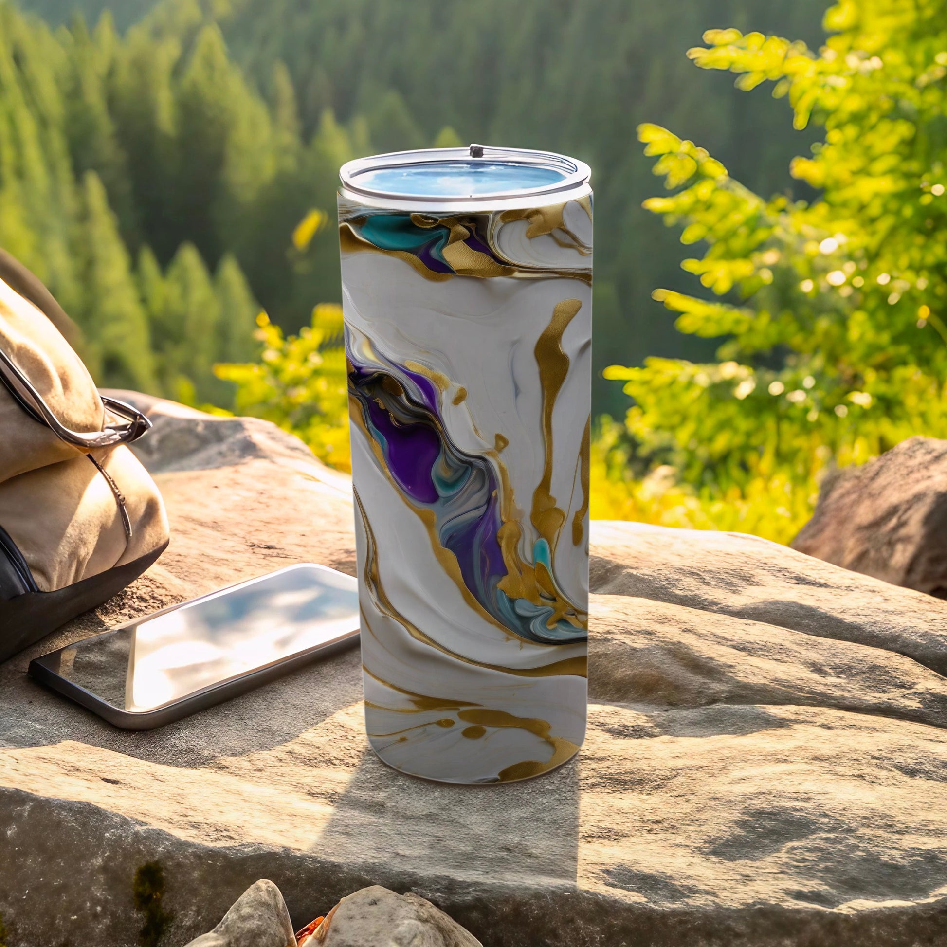 White Gold Purple Teal Marbled Abstract Tumbler product type