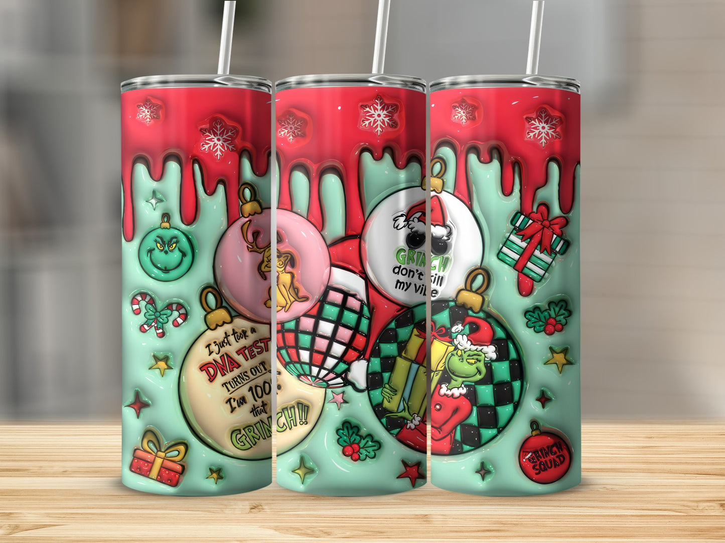Grinch Christmas Ornaments Holiday Tumbler Full Print