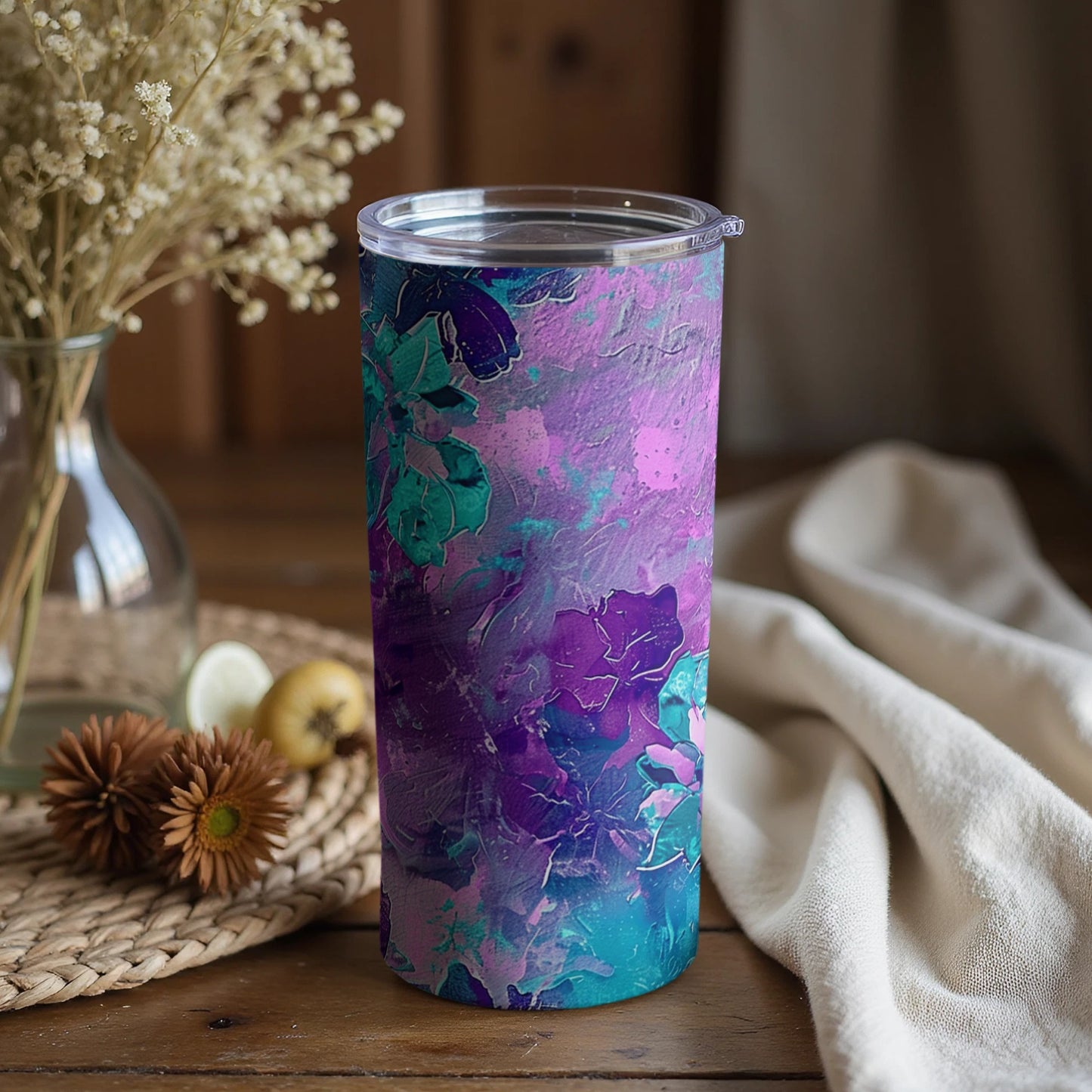 Abstract Floral Pattern Tumbler for Stylish Hydration