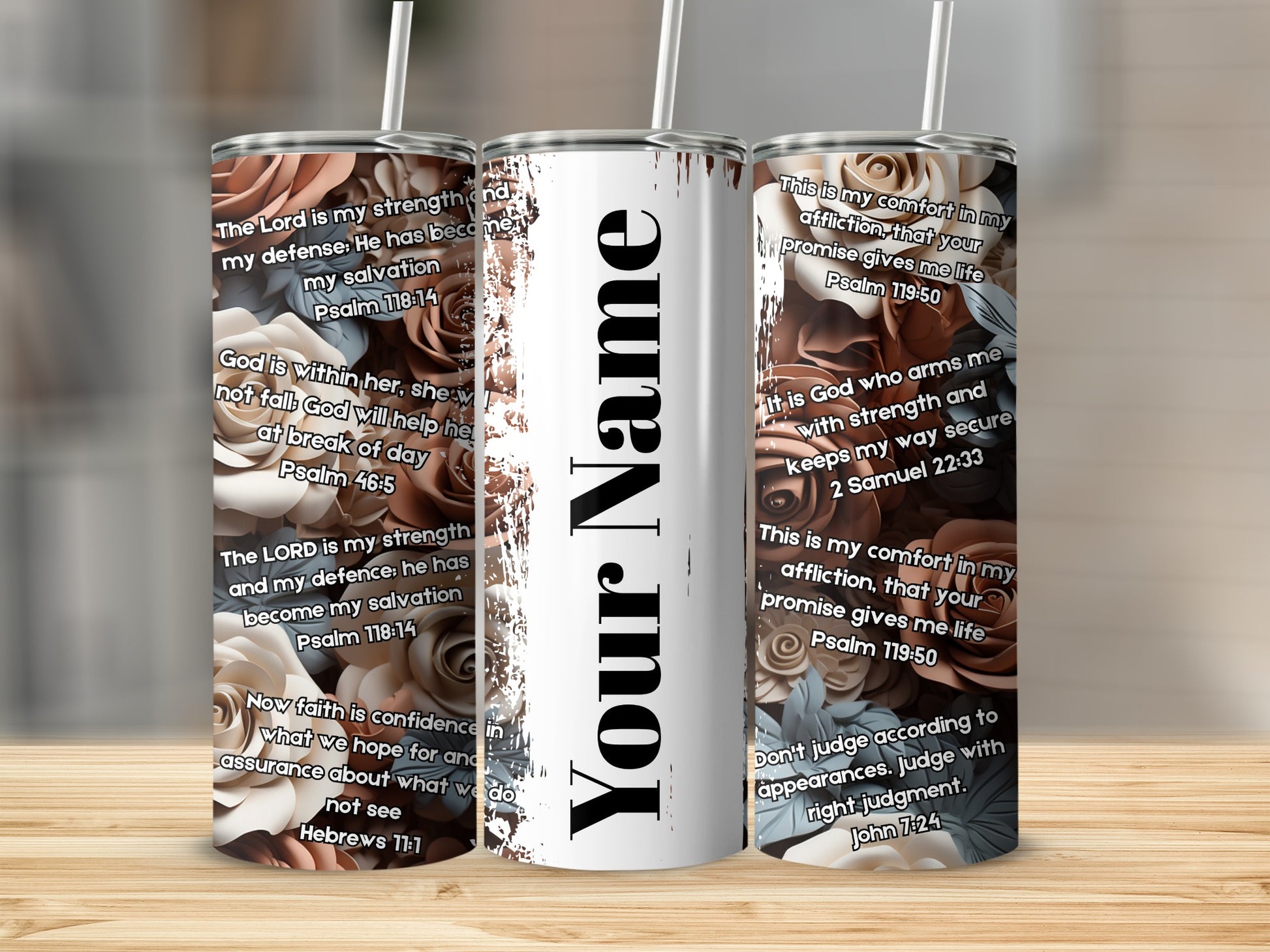 Personalized Christian Scripture Floral Tumbler