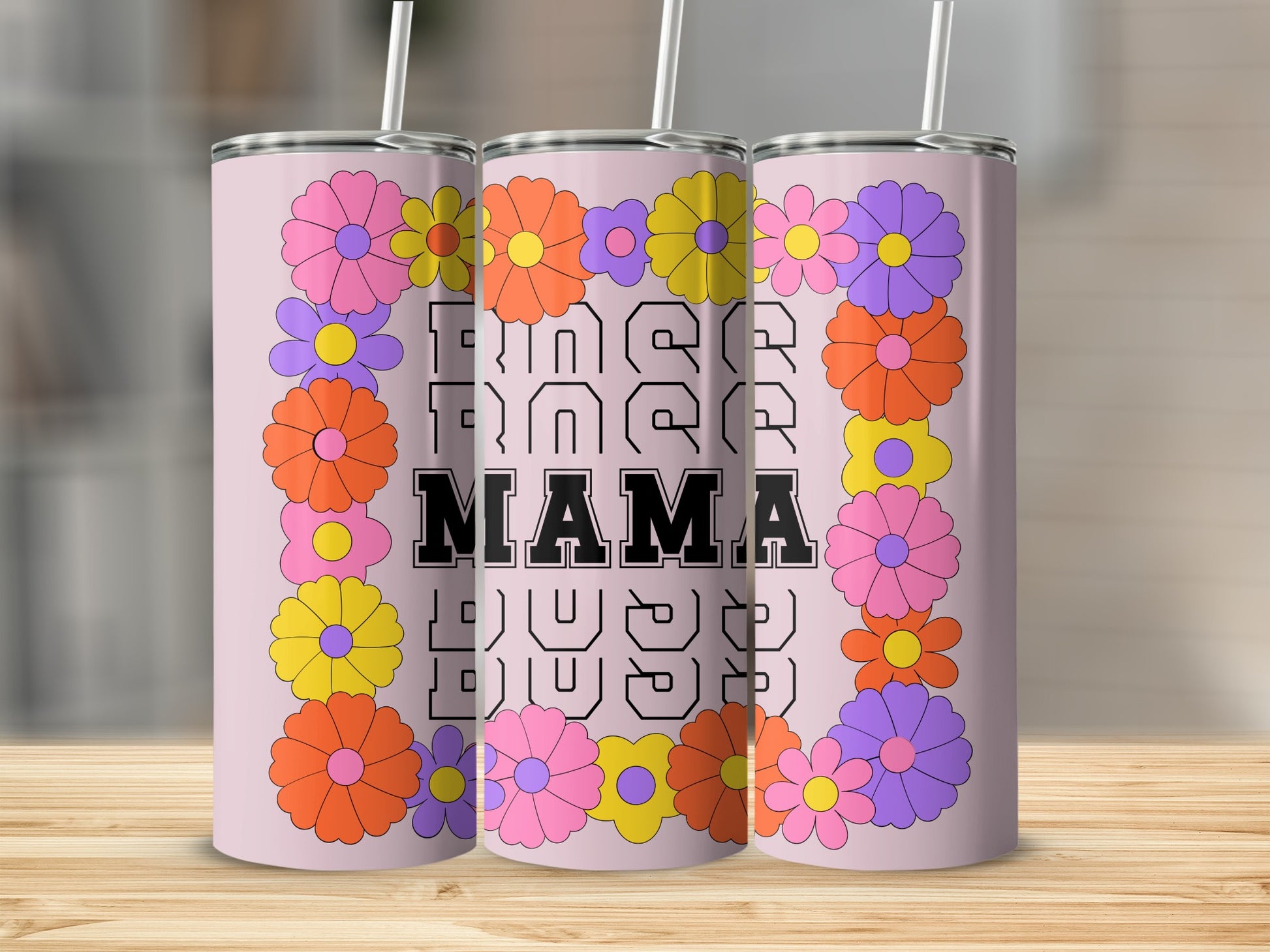 Floral Patterned Mama Stainless Steel Tumbler