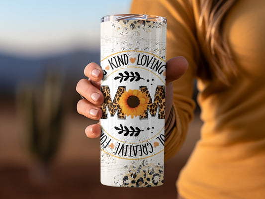 Kind Loving Creative Mom Sunflower Leopard Tumbler
