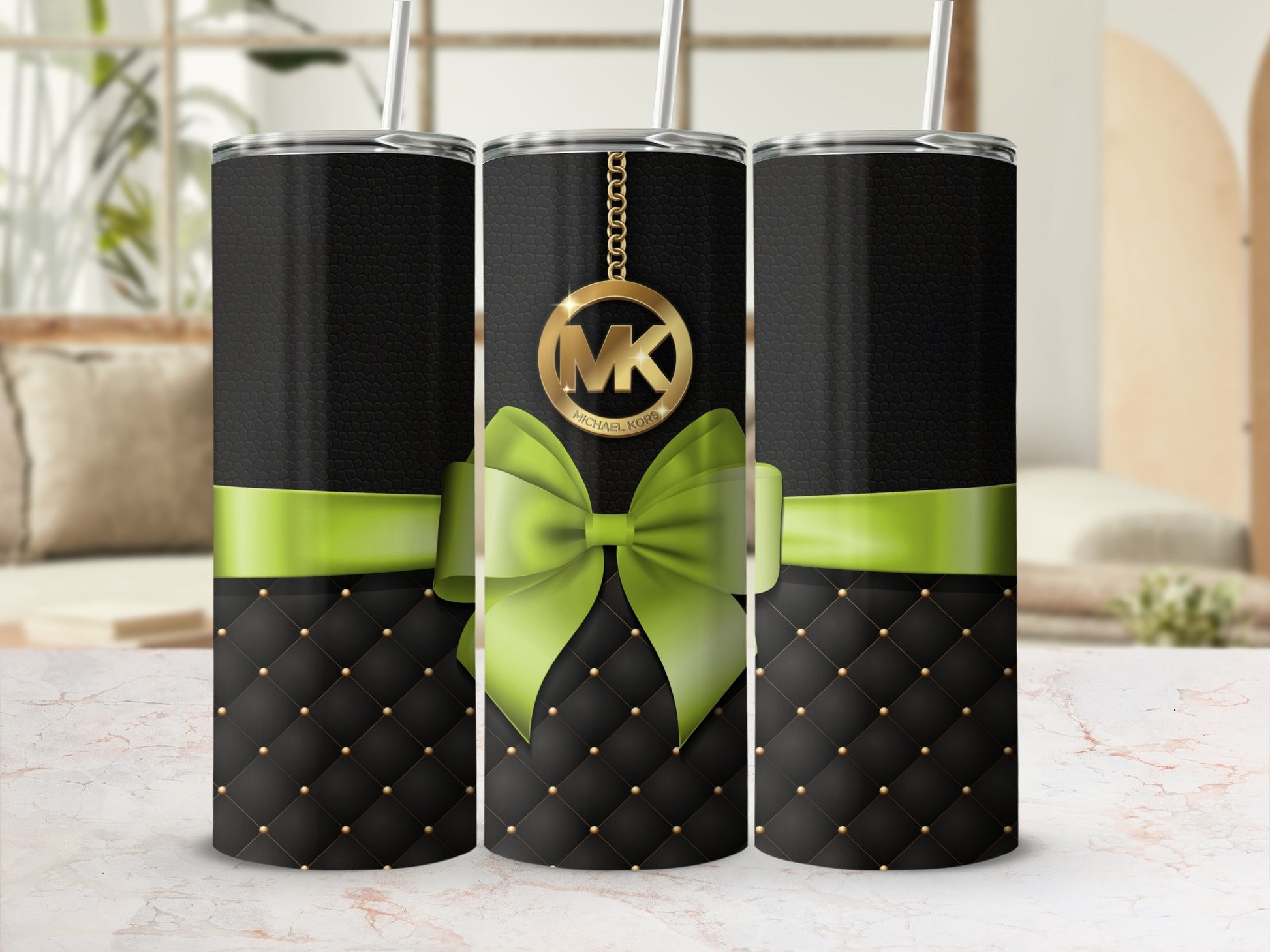 Stylish Black and Green Bow Designer Tumbler