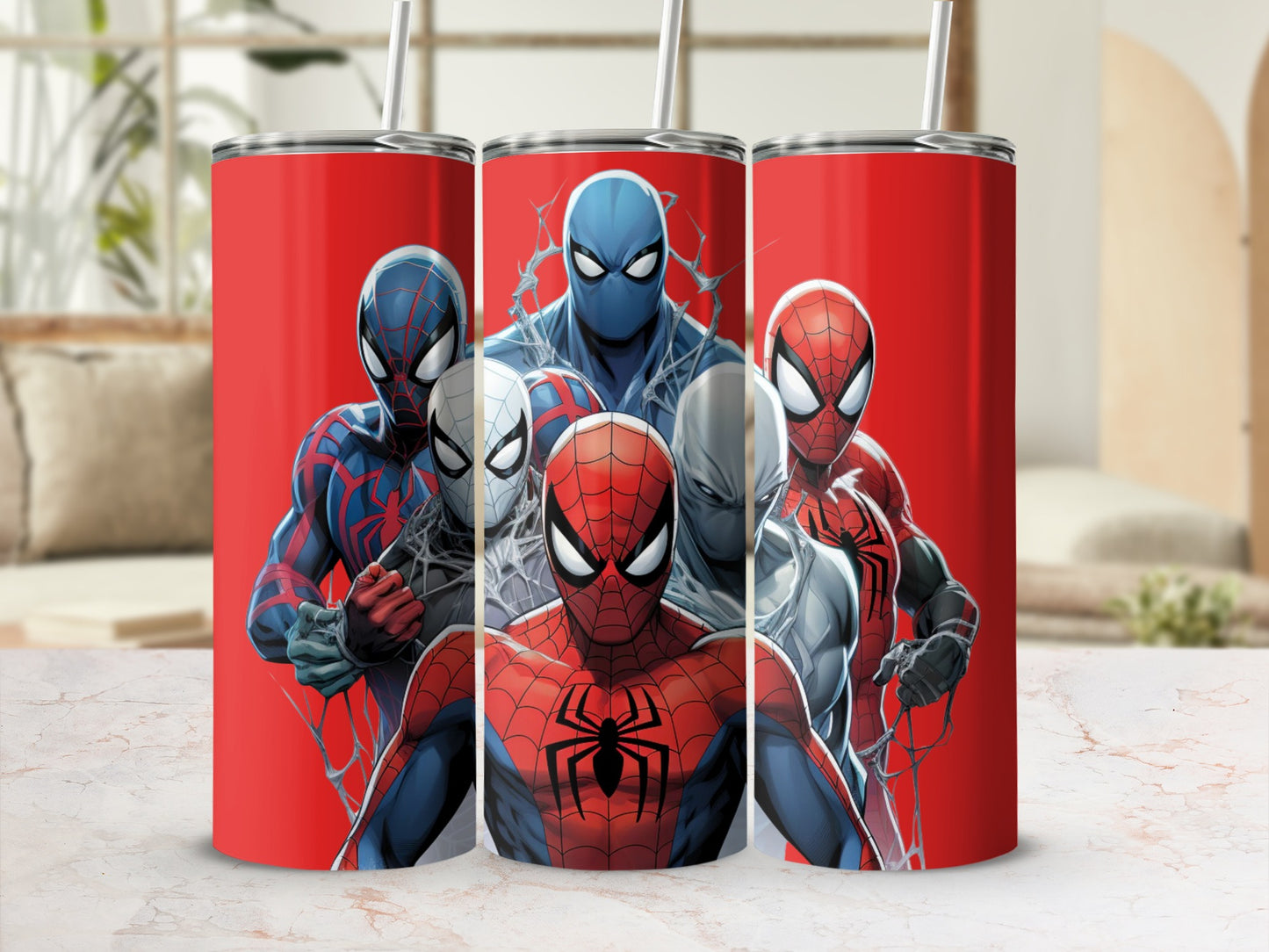 Marvel Spider-Man Multi-Character Red Background Tumbler