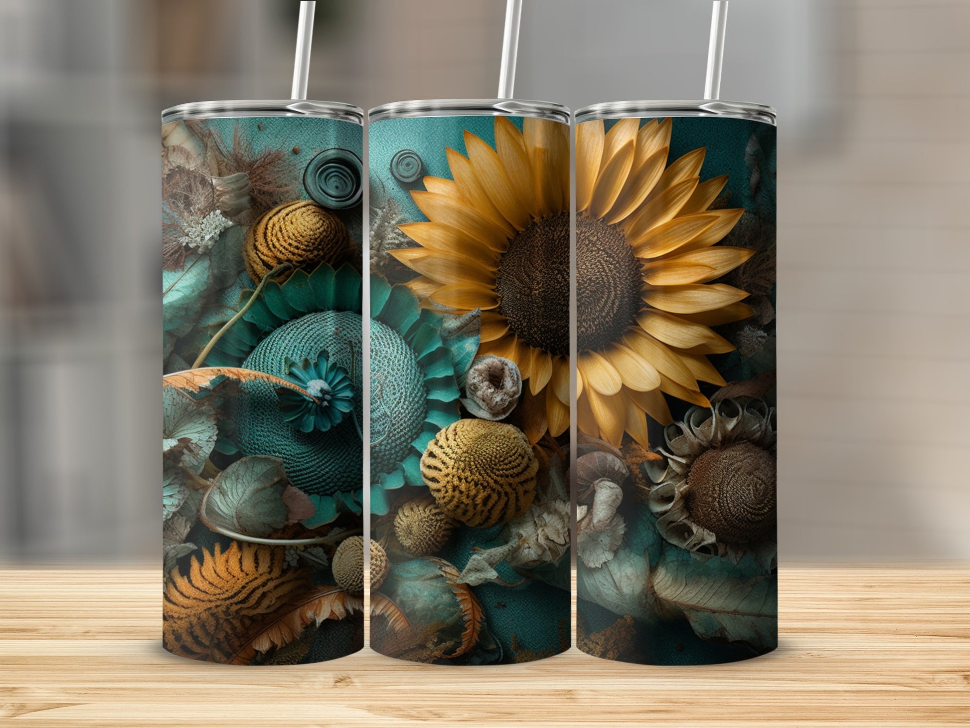 Stunning Sunflower and Fern Design Tumbler Product