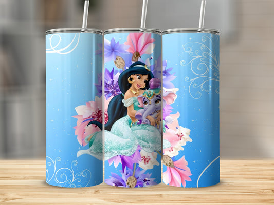 Princess and Elephant Floral Design Tumbler Cup