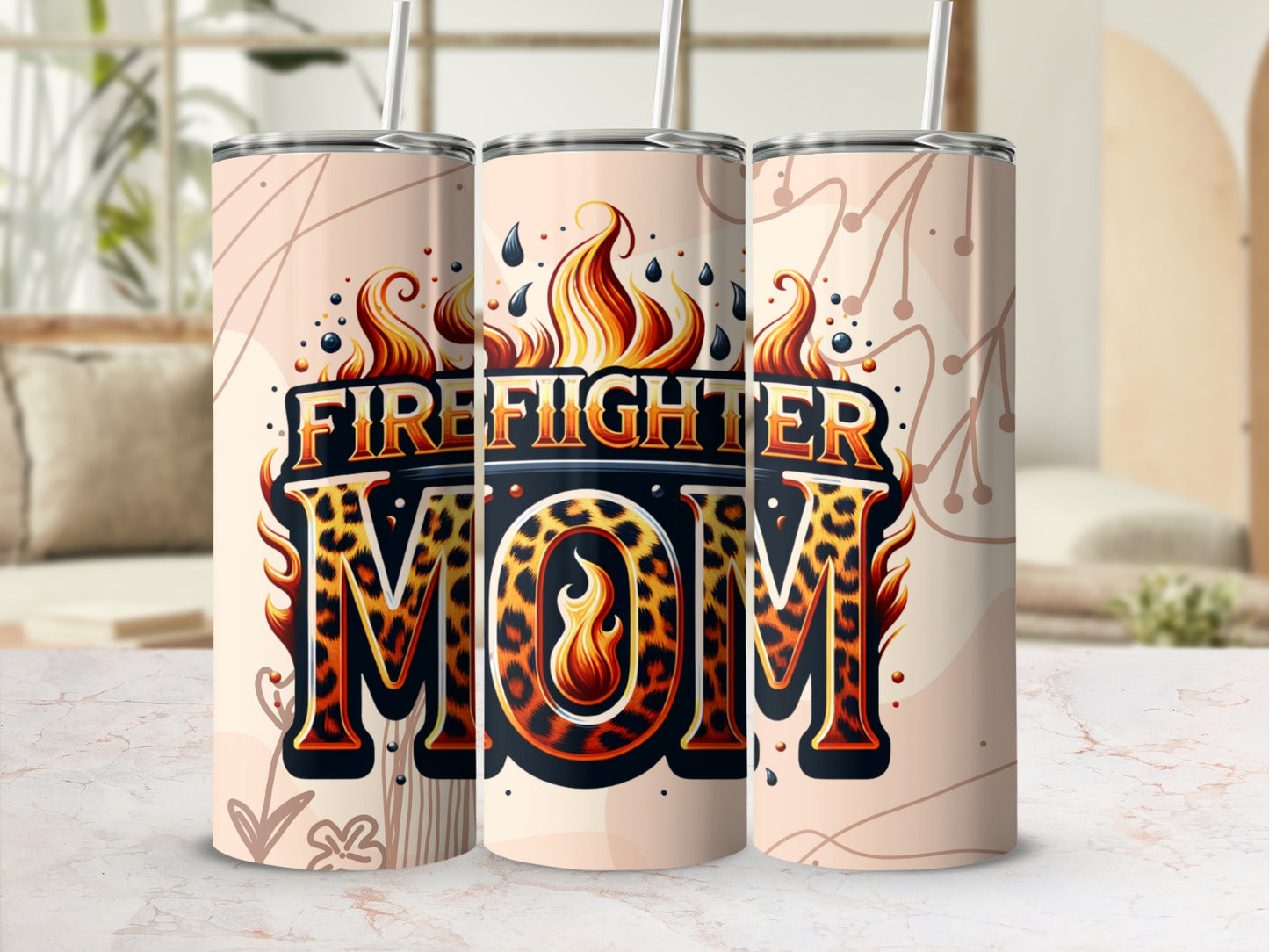 Firefighter Mom Leopard Heat Resistant Tumbler