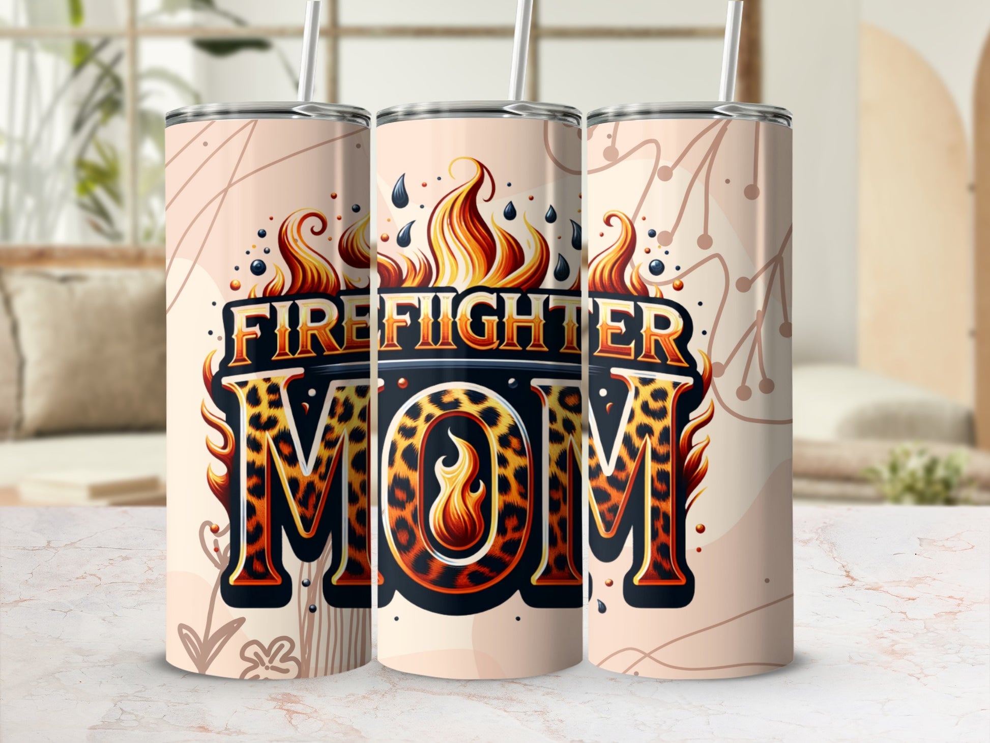Firefighter Mom Leopard Heat Resistant Tumbler