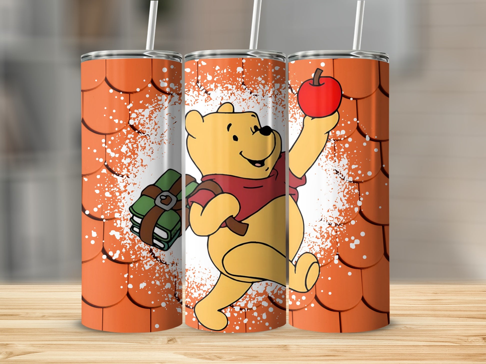 Cute Cartoon Bear Holding Apple Illustration Tumbler