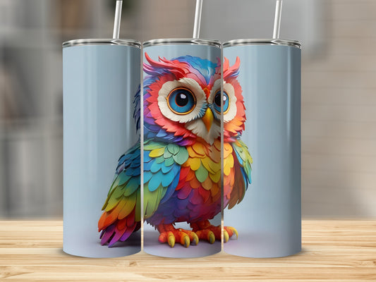 Colorful cartoon owl tumbler with straws.