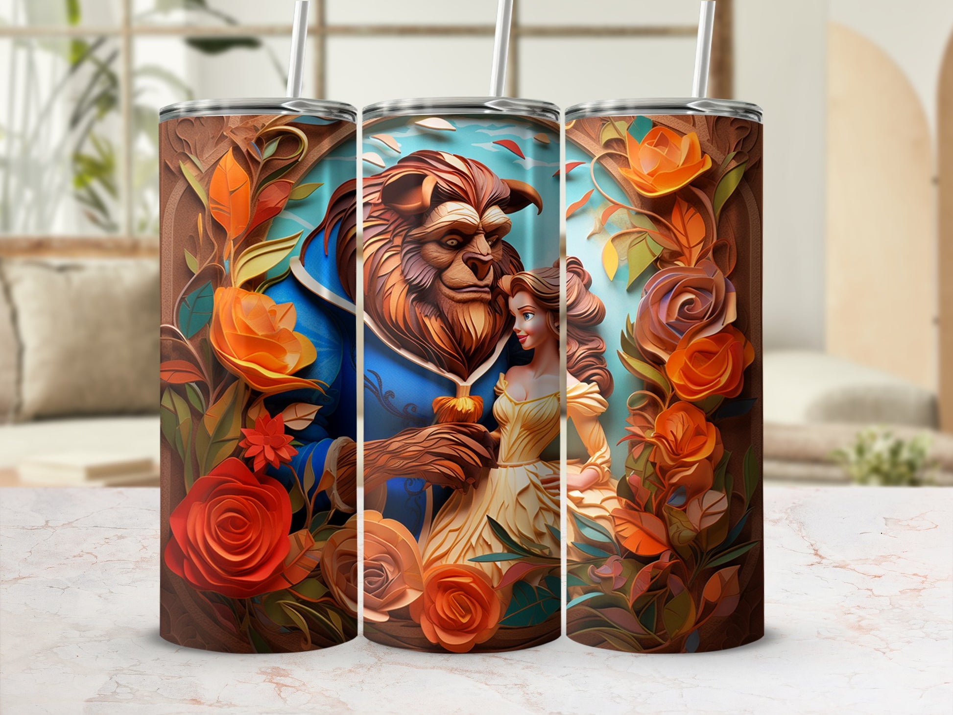 Beauty and Beast Colorful Floral Tumbler