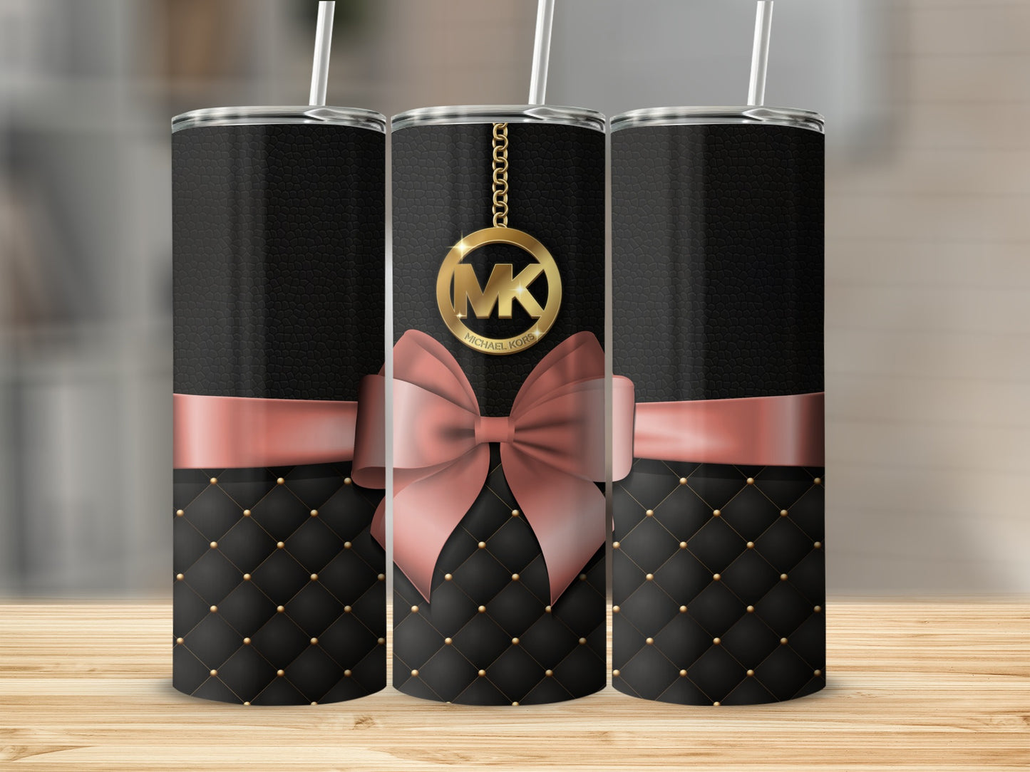 Elegant Black and Pink Tumbler with Bow Design