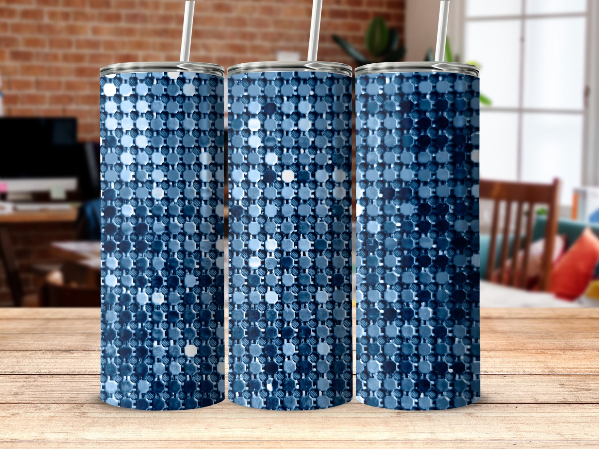Shimmering Blue Pixel Pattern Stainless Steel Tumbler