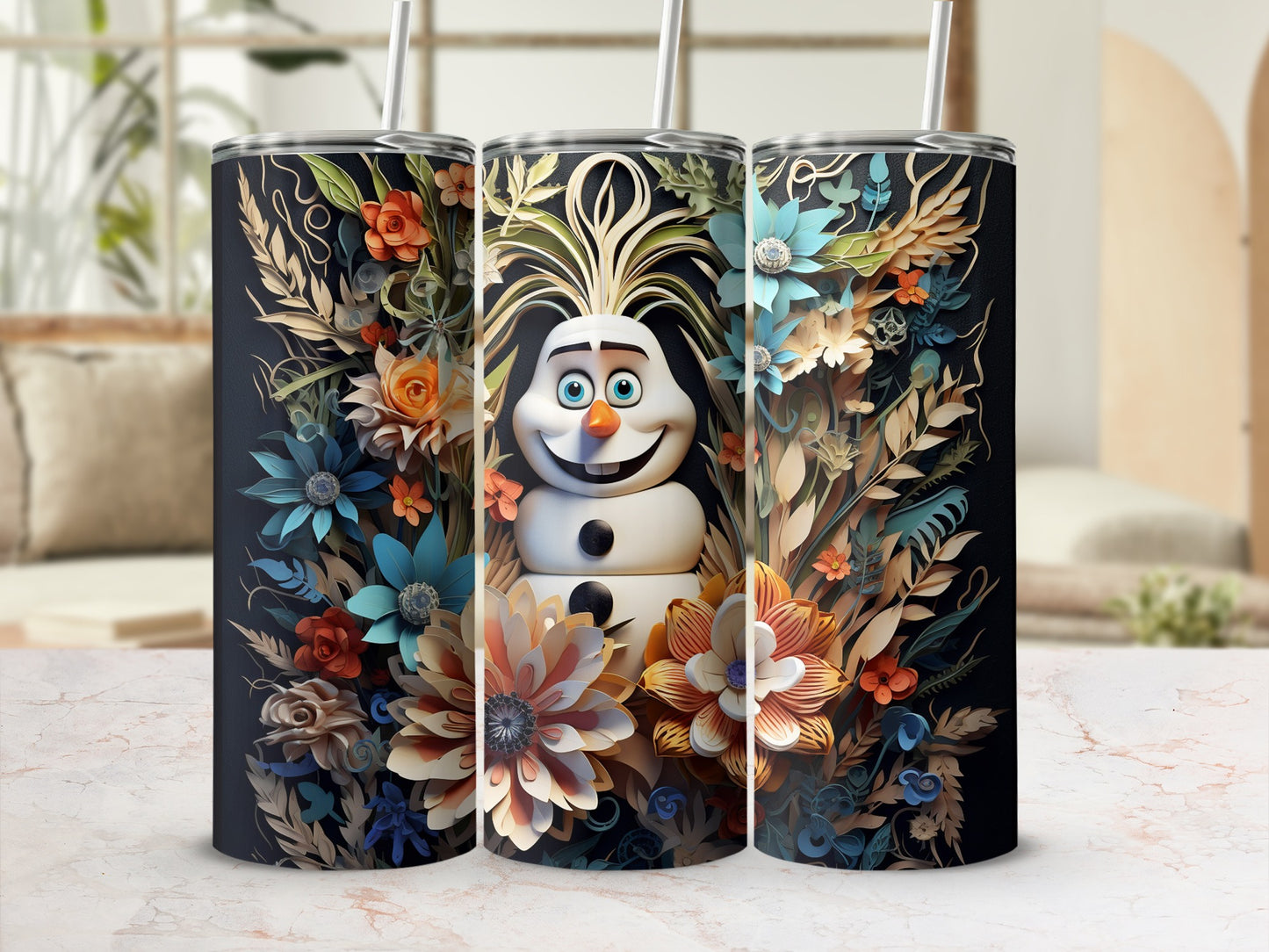 Floral Design Cartoon Character Inspired Tumbler