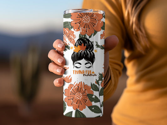 Thankful Mama Floral Design 20oz Tumbler Cup