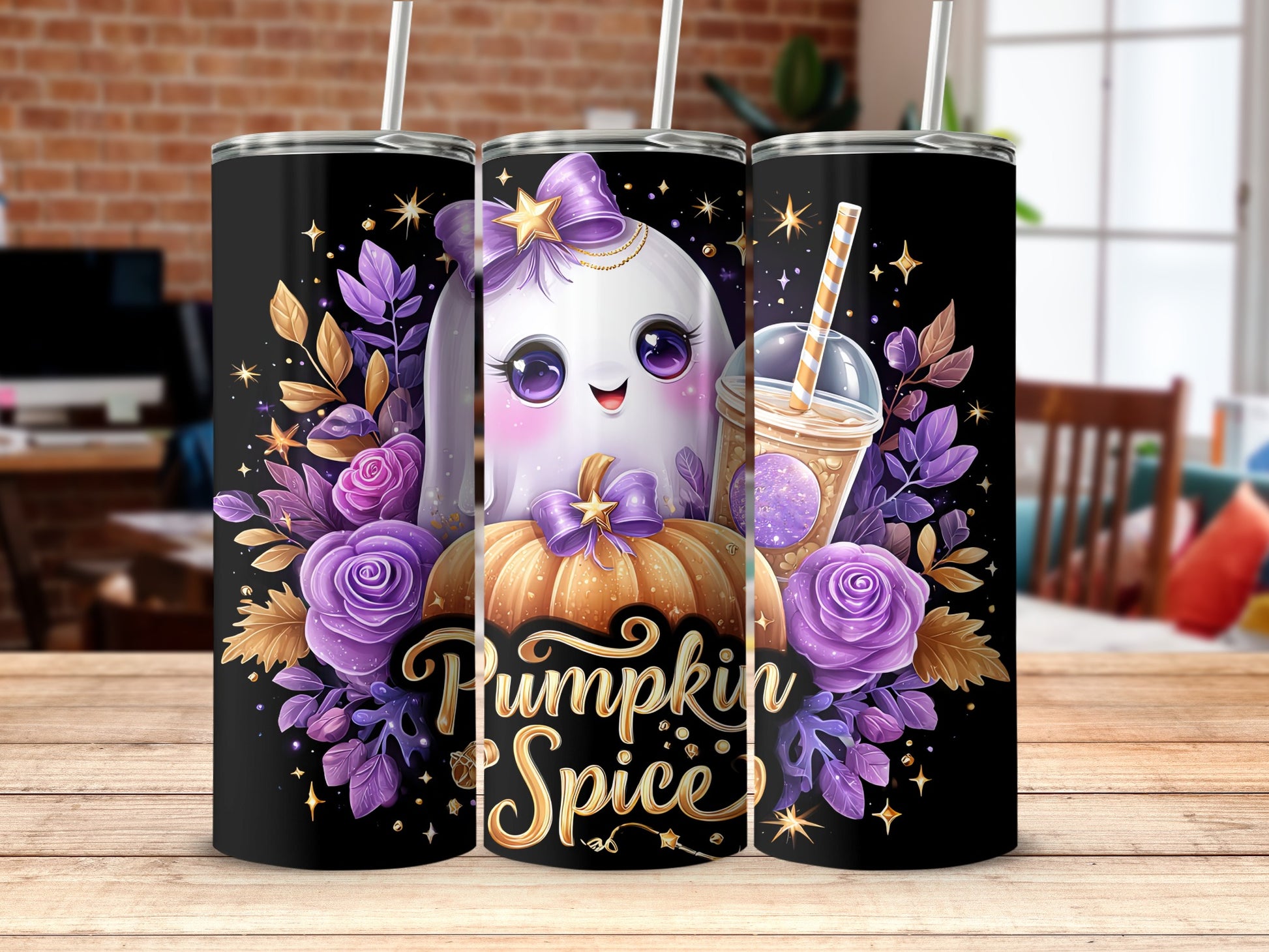 Pumpkin Spice Halloween Theme Tumbler For Fall Season