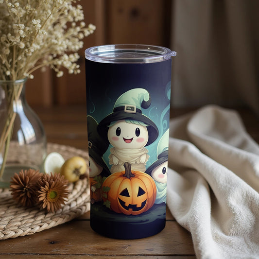 Cute Halloween Ghosts Tumbler with Pumpkin Design