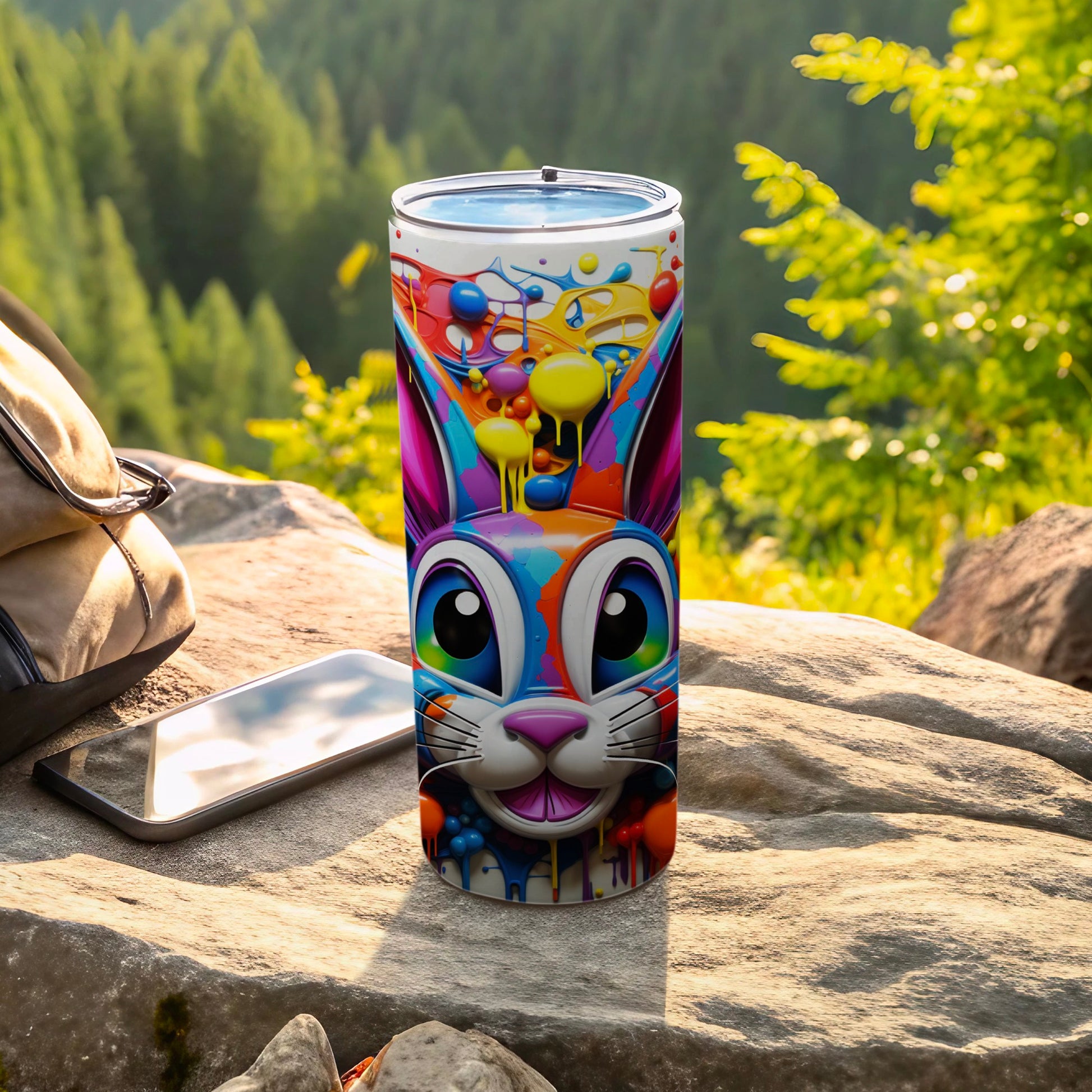 Colorful bunny face multicolor art aluminum tumbler
