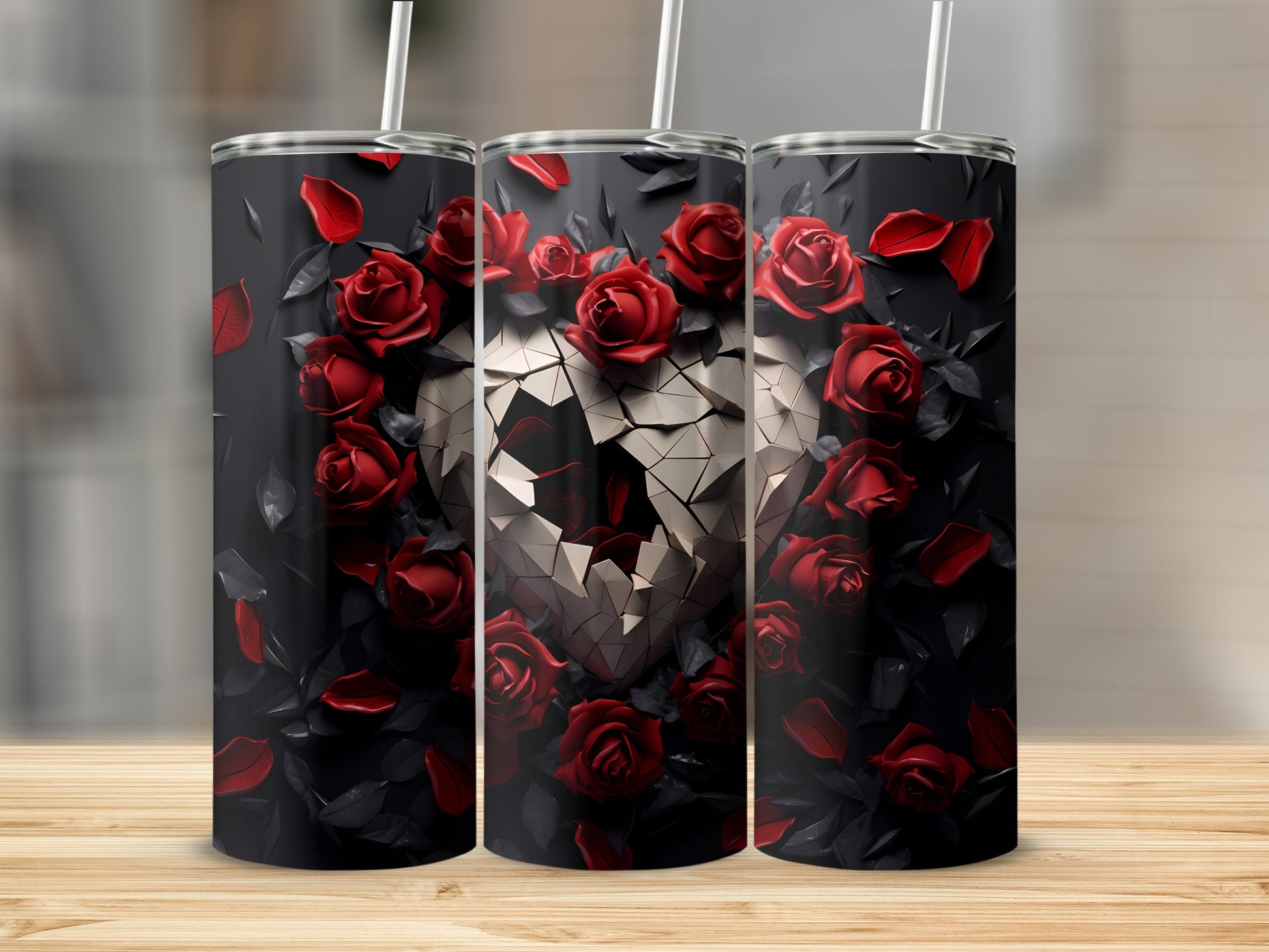 Geometric Heart with Roses Design Tumbler