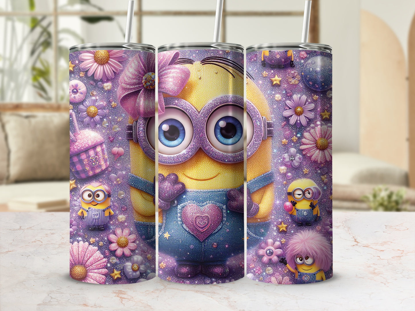 Adorable Flower Minion Pattern Insulated Tumbler