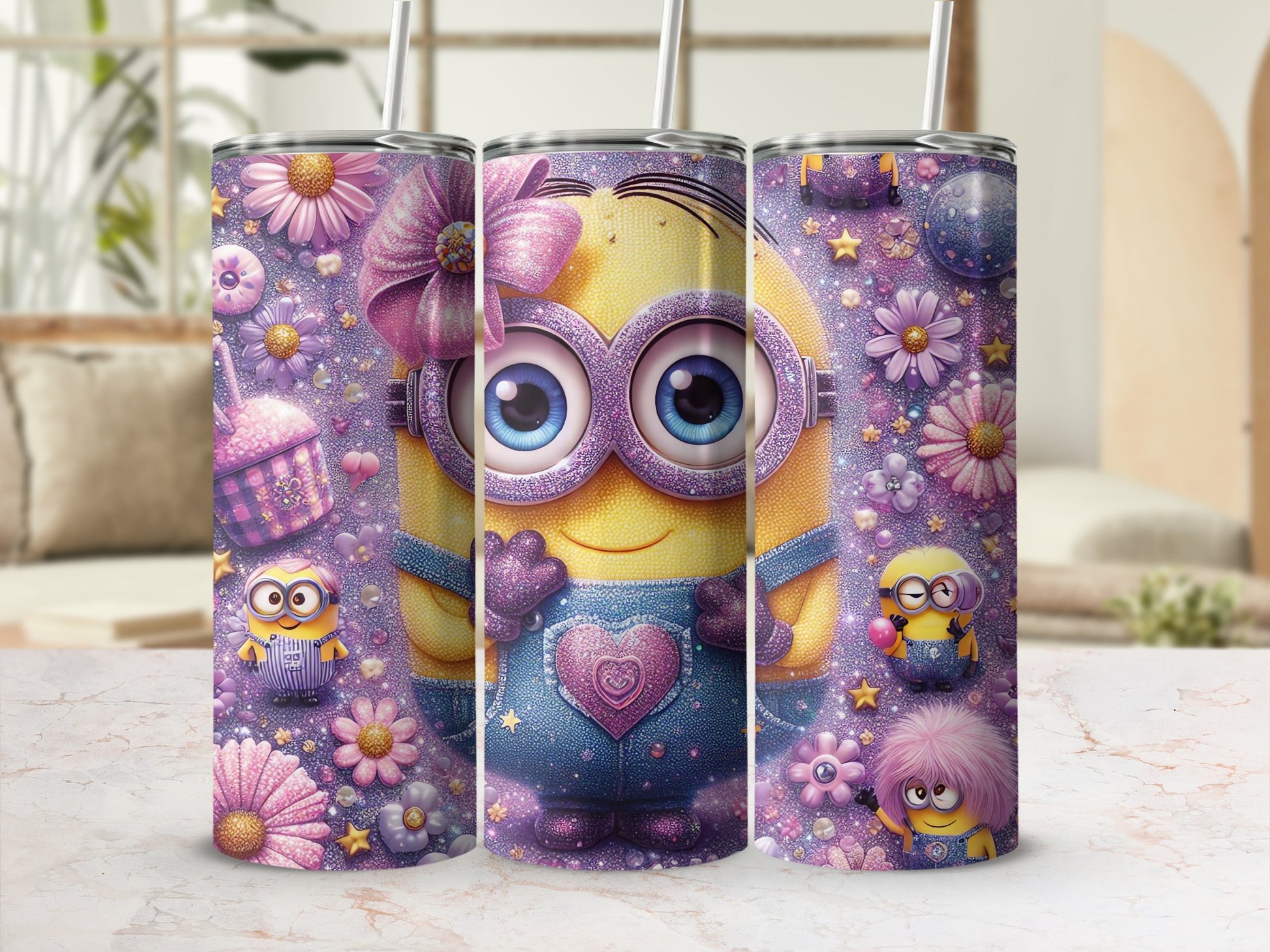 Adorable Flower Minion Pattern Insulated Tumbler