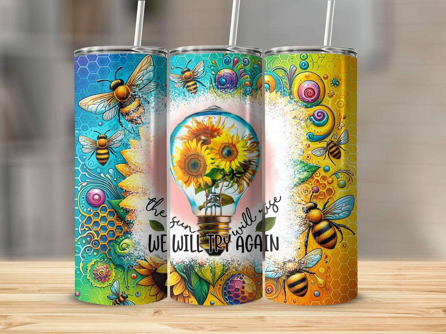 Sunflowers and Bees The Sun Will Rise Tumbler