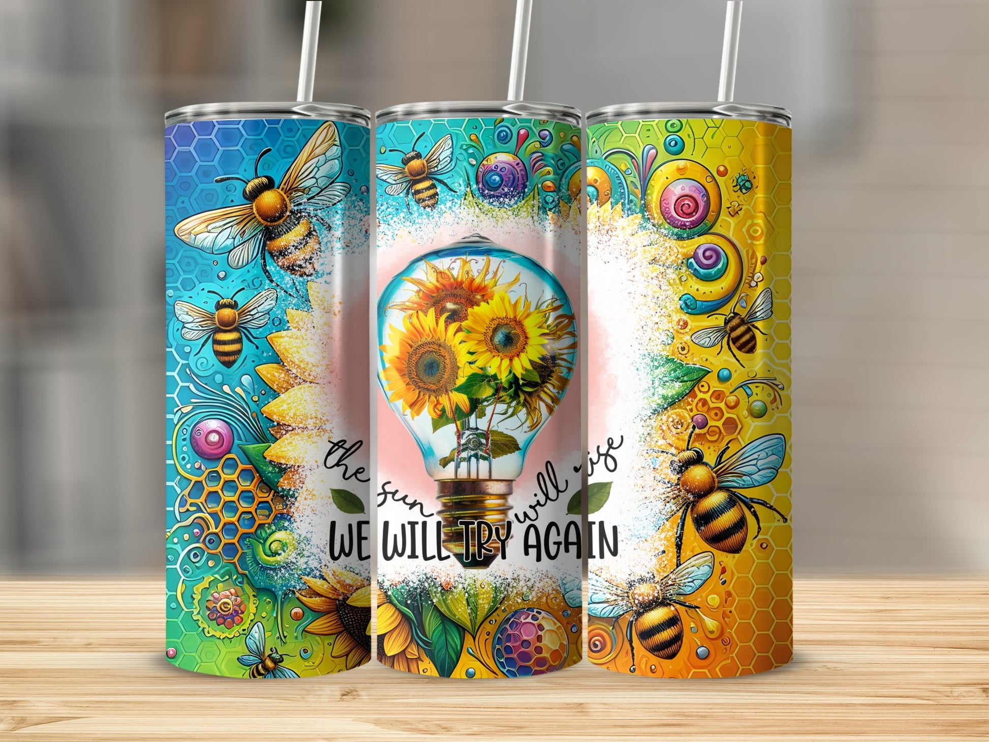 Sunflowers and Bees The Sun Will Rise Tumbler