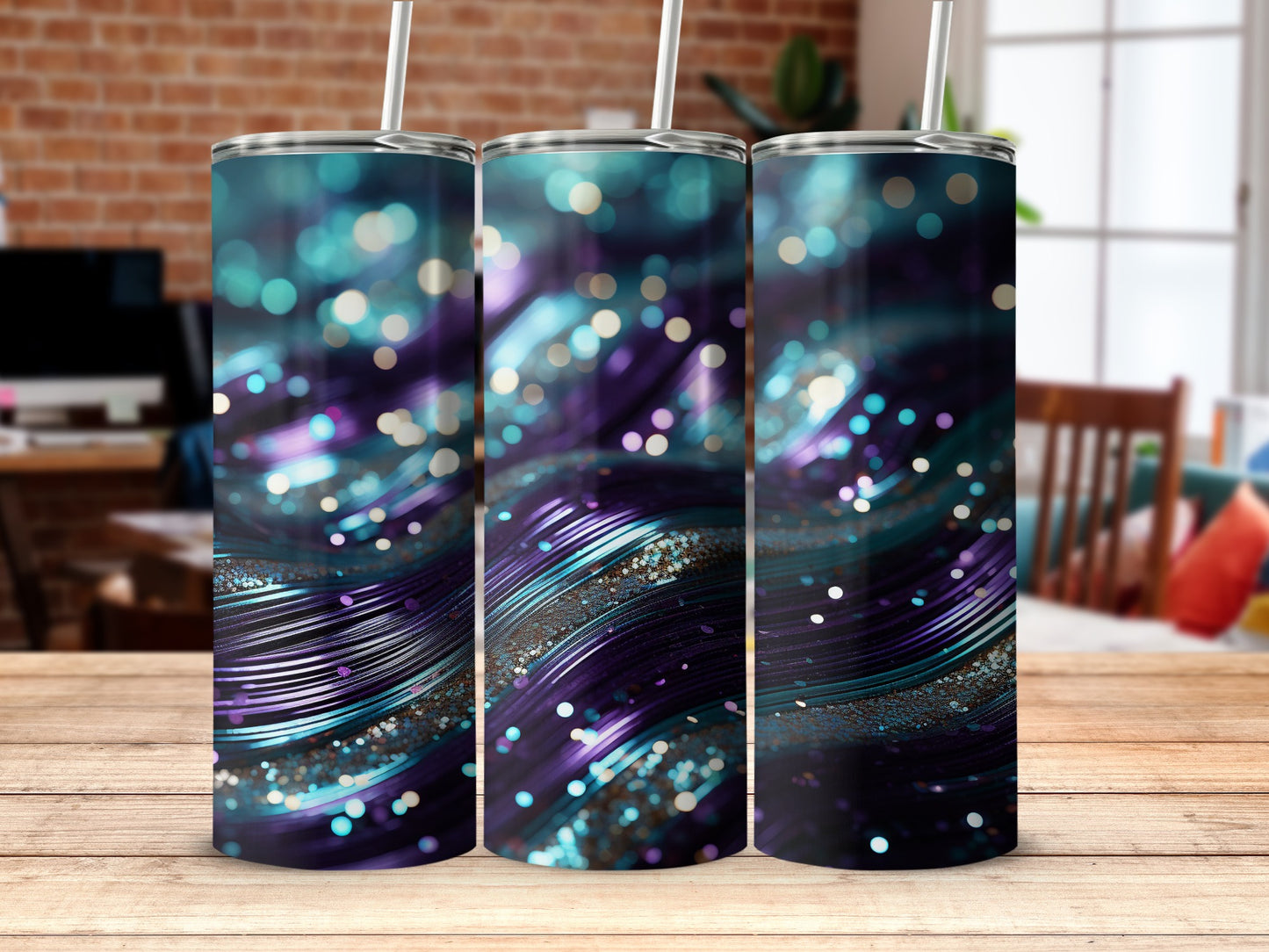 Vibrant Purple Teal Swirl Glitter Bokeh Lights Tumbler product type
