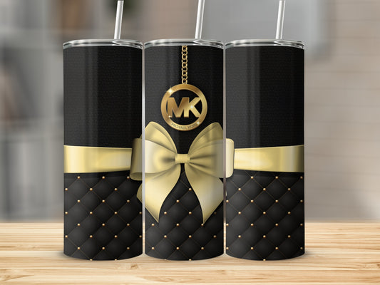 Elegant Black and Gold Tumbler with Bow Design