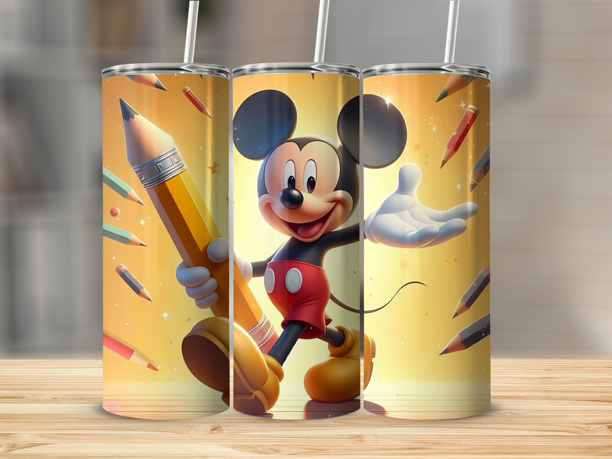 Mickey Character Holding Pencil Design Tumbler Product