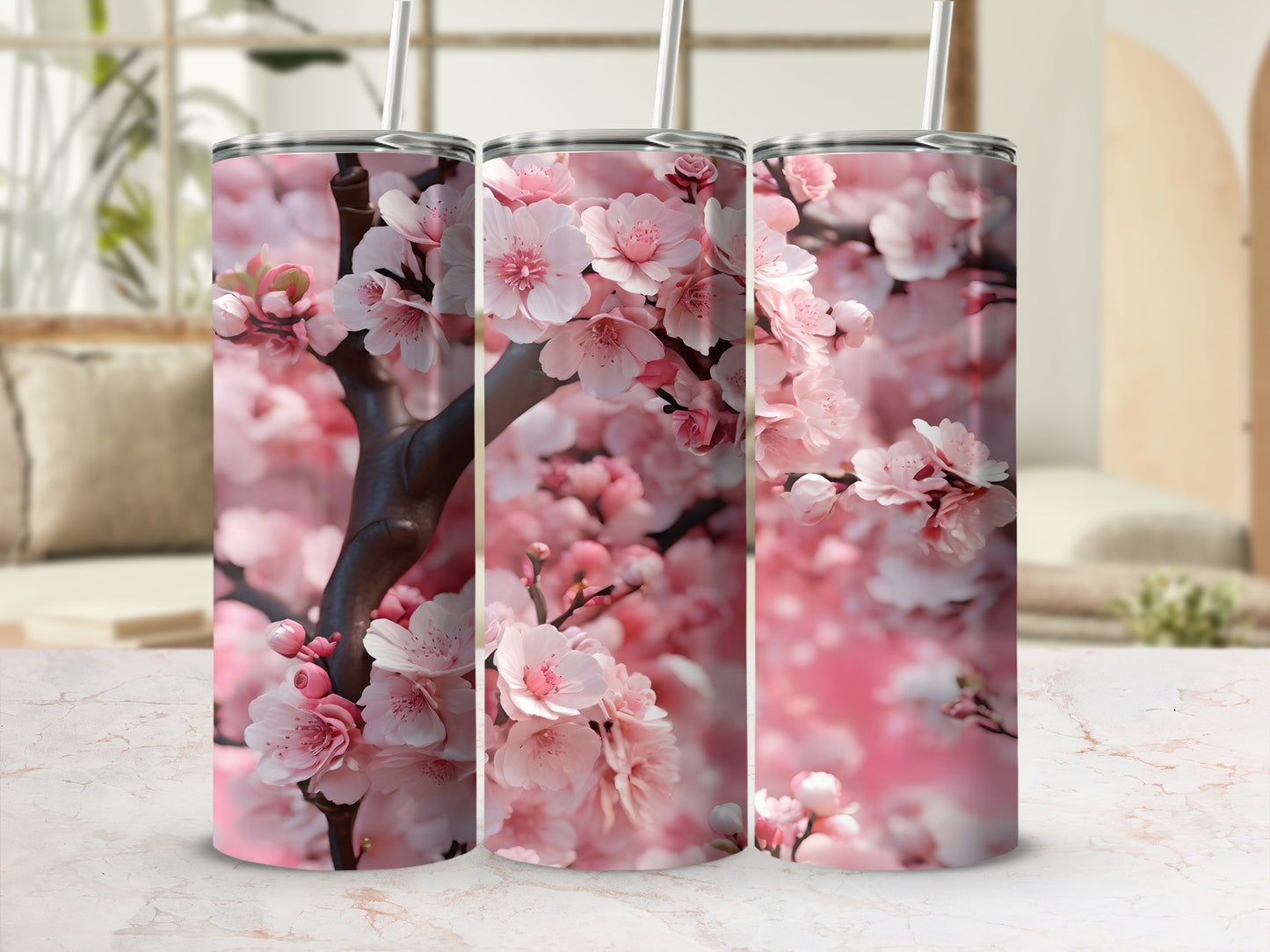 Pink Cherry Blossom Floral Bloom Design Tumbler product type