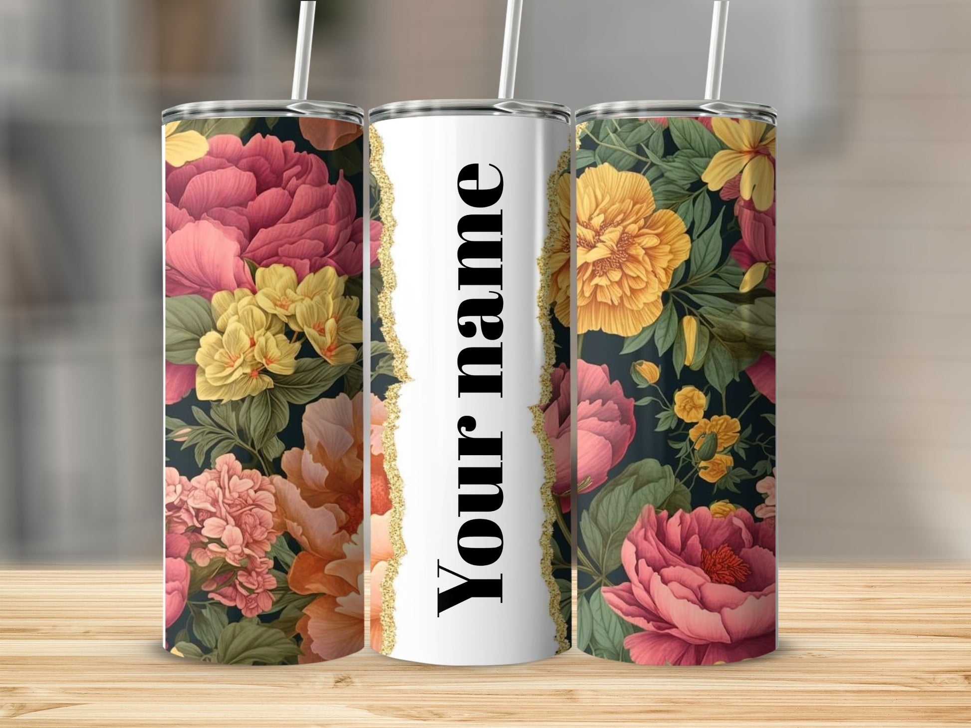 Personalized Floral Tumbler with Custom Name Design