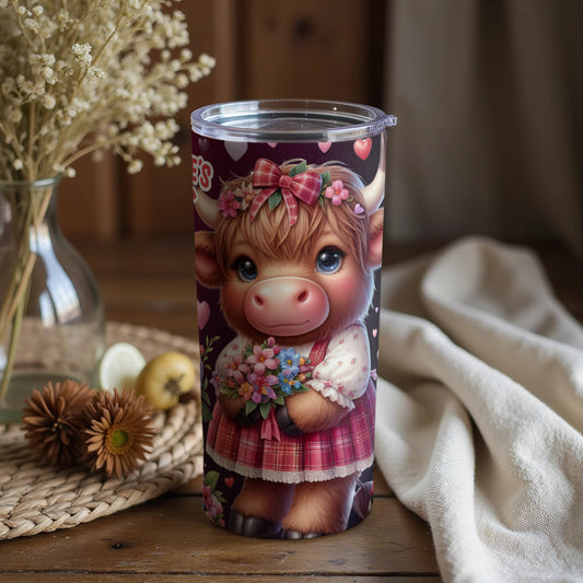 Adorable Highland Cow Tumbler With Heart Accents