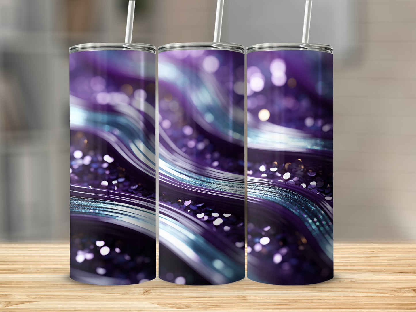Sparkling Purple Blue Abstract Wavy Design Luminescent Glitter Tumbler product type