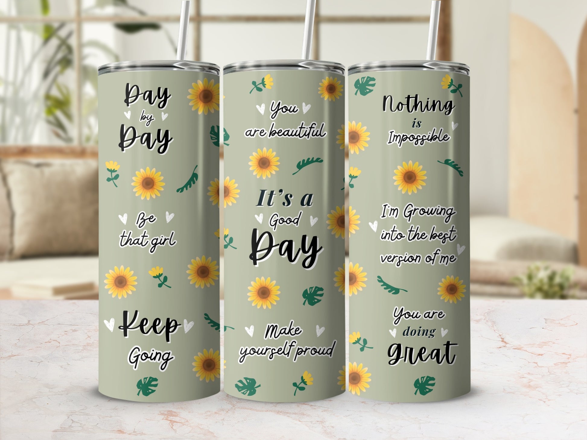 Inspirational Sunflower Quotes Tumbler for Daily Motivation