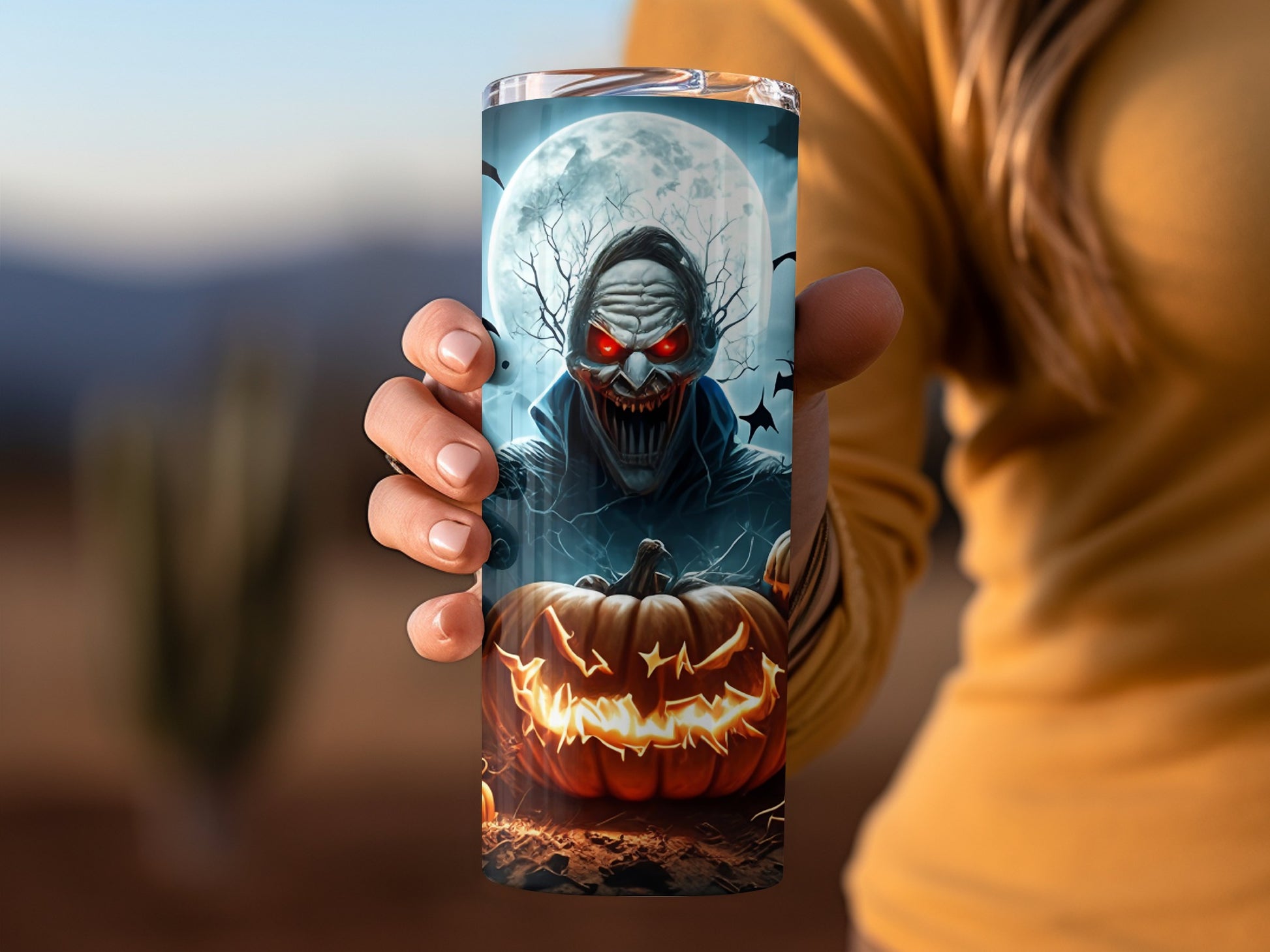 Spooky Halloween Night Pumpkin and Grim Reaper Tumbler