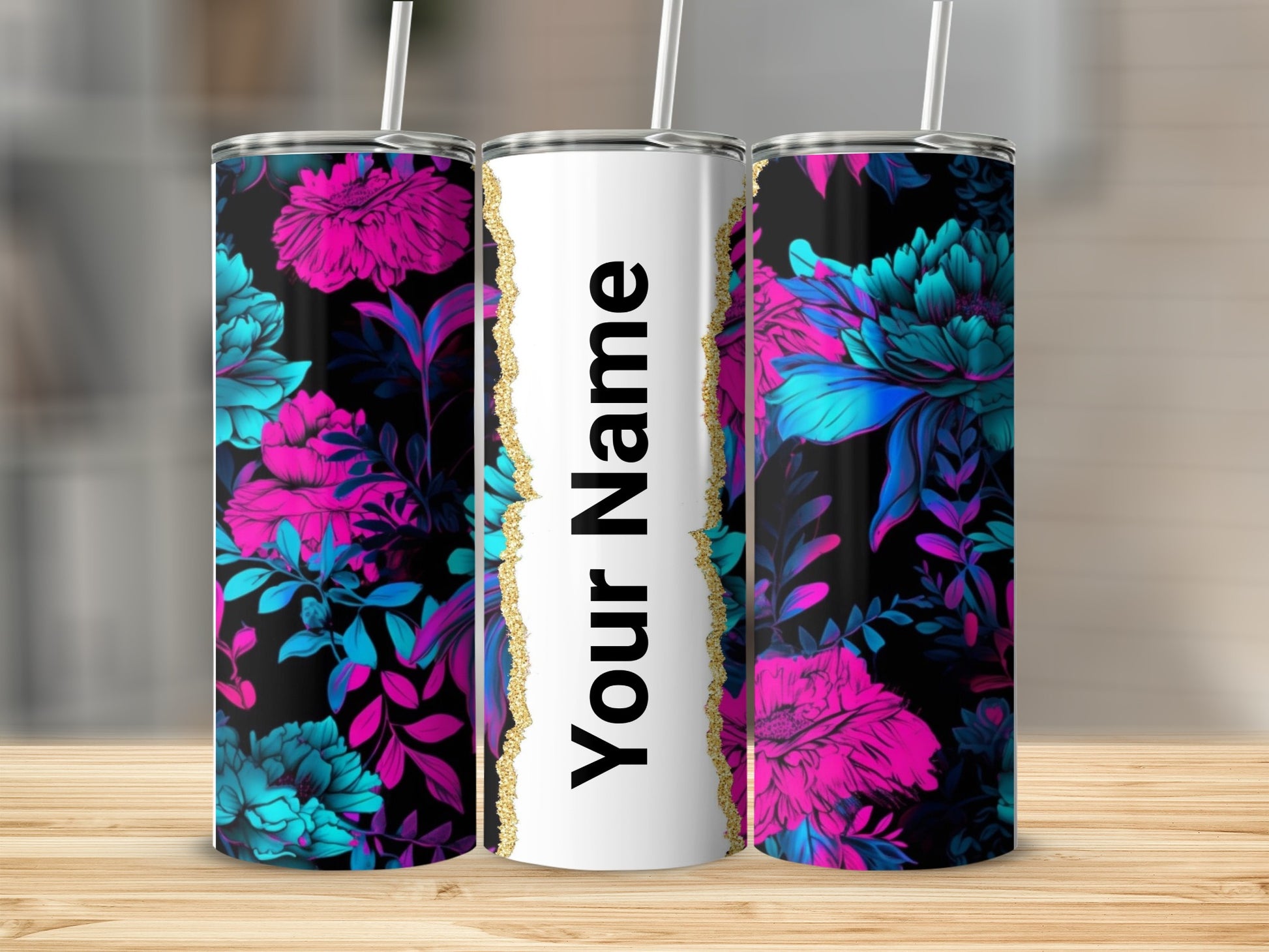 Personalized Floral Design Tumbler With Your Name