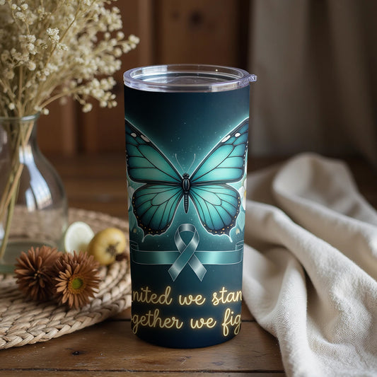 United We Stand Together We Fight Butterfly Tumbler