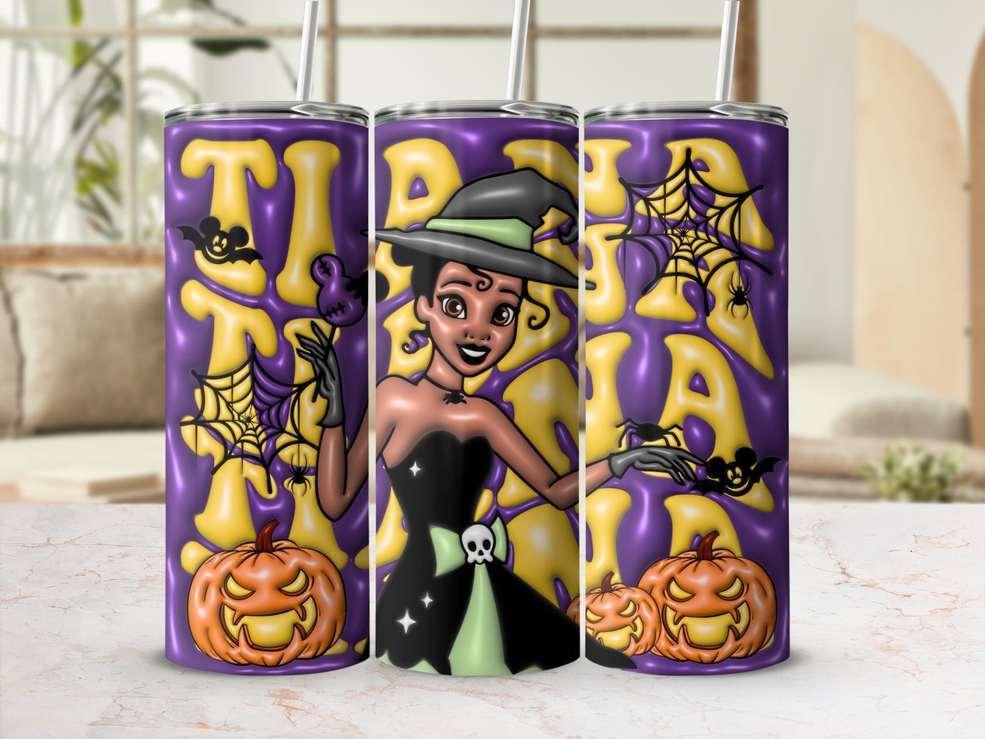 Happy Halloween Witch and Pumpkins Design Tumbler