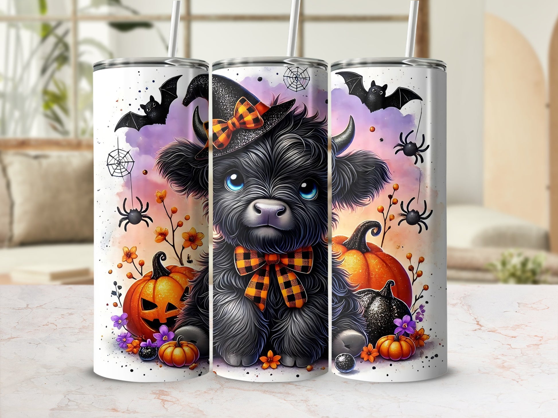 Cute Halloween Buffalo Plaid Dog Tumbler Halloween Tumbler