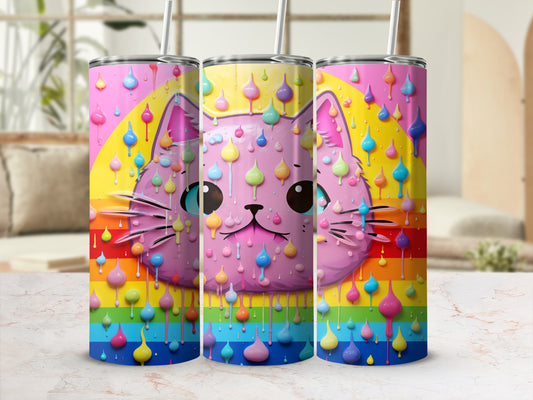 Colorful Rainbow Cat With Paint Drops Tumbler