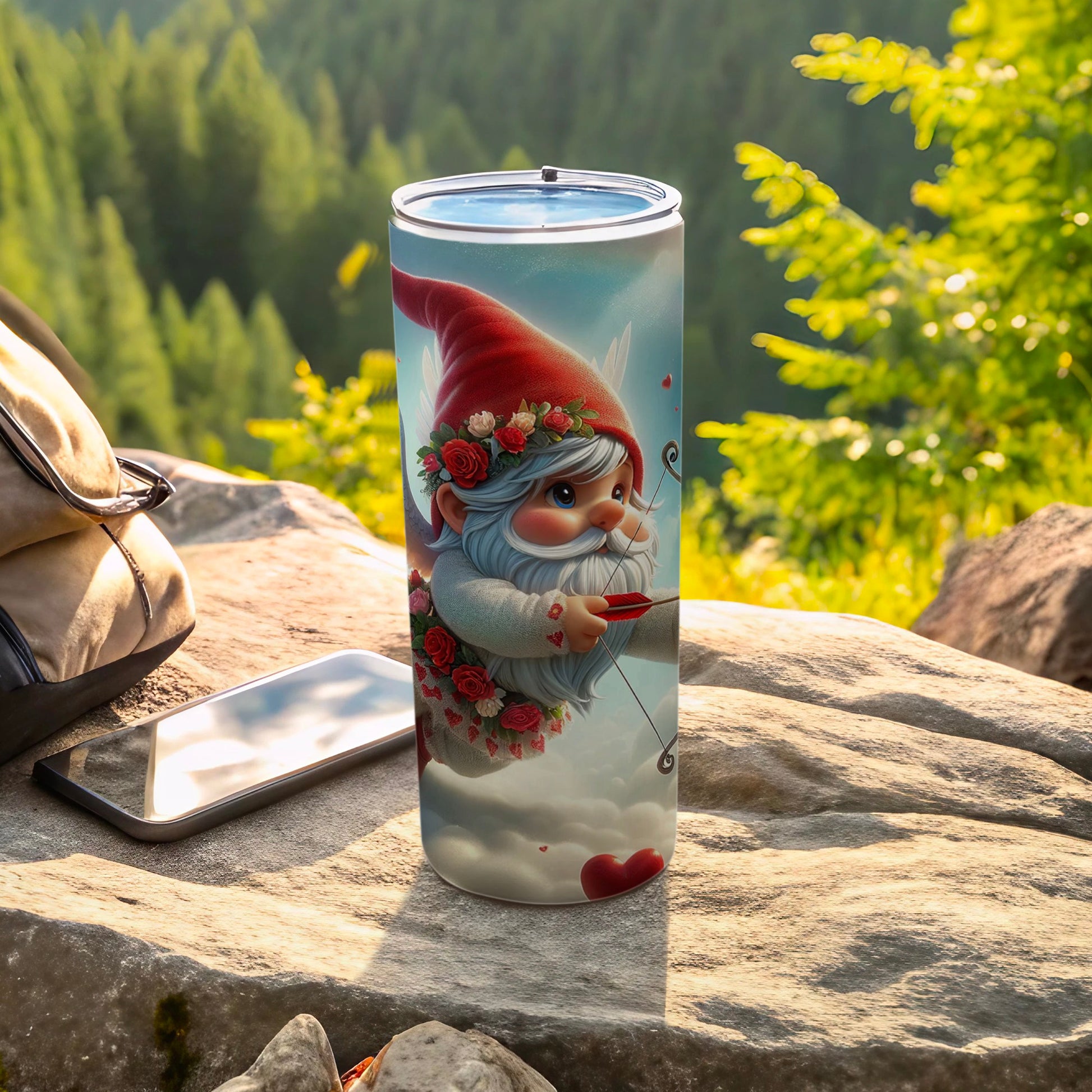 Cute Garden Gnome with Red Hat and Flowers Tumbler