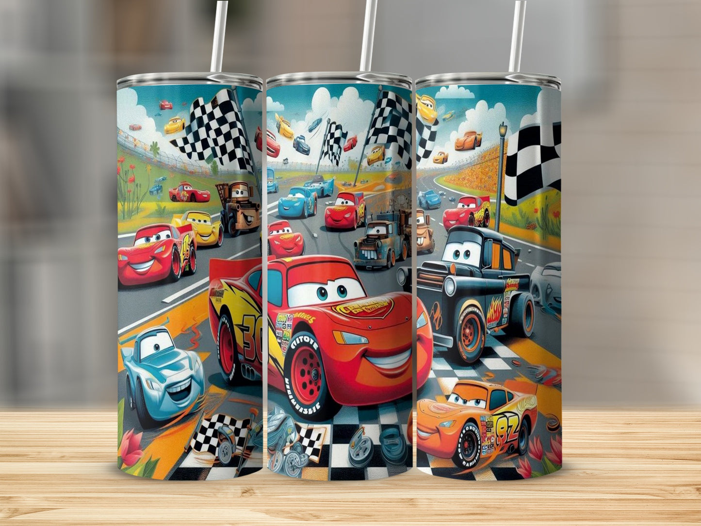 Animated Race Car Characters Themed Tumblers for Kids
