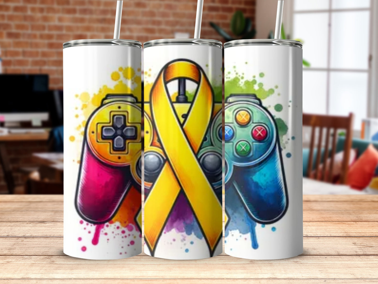 Colorful Gaming Controllers Ribbon Design Tumbler