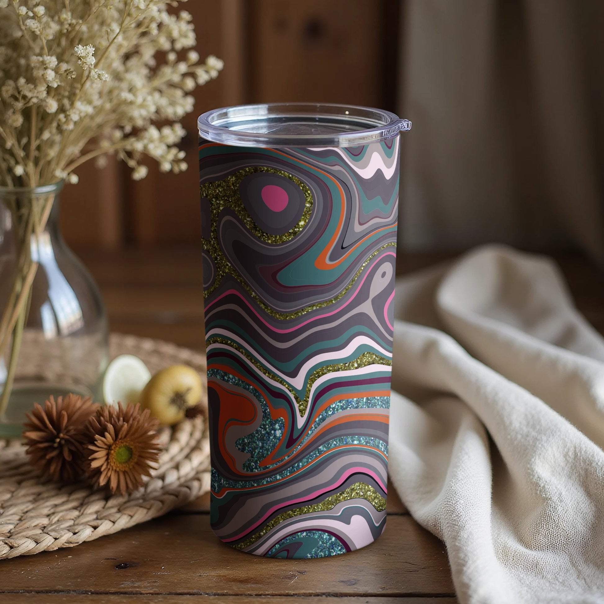 Vibrant Abstract Patterned Tumbler for Drink Enthusiasts