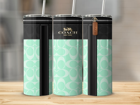 Stylish Mint and Black Coach NY Tumbler Cup with Straw