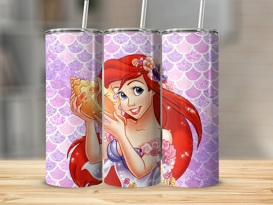 Mermaid Princess Themed Tumbler with Straw 20oz