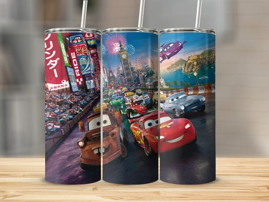 Colorful Animated Road Adventure Themed Tumbler