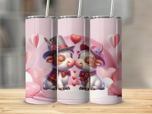 Adorable Cow Couple with Hearts Tumbler Cup